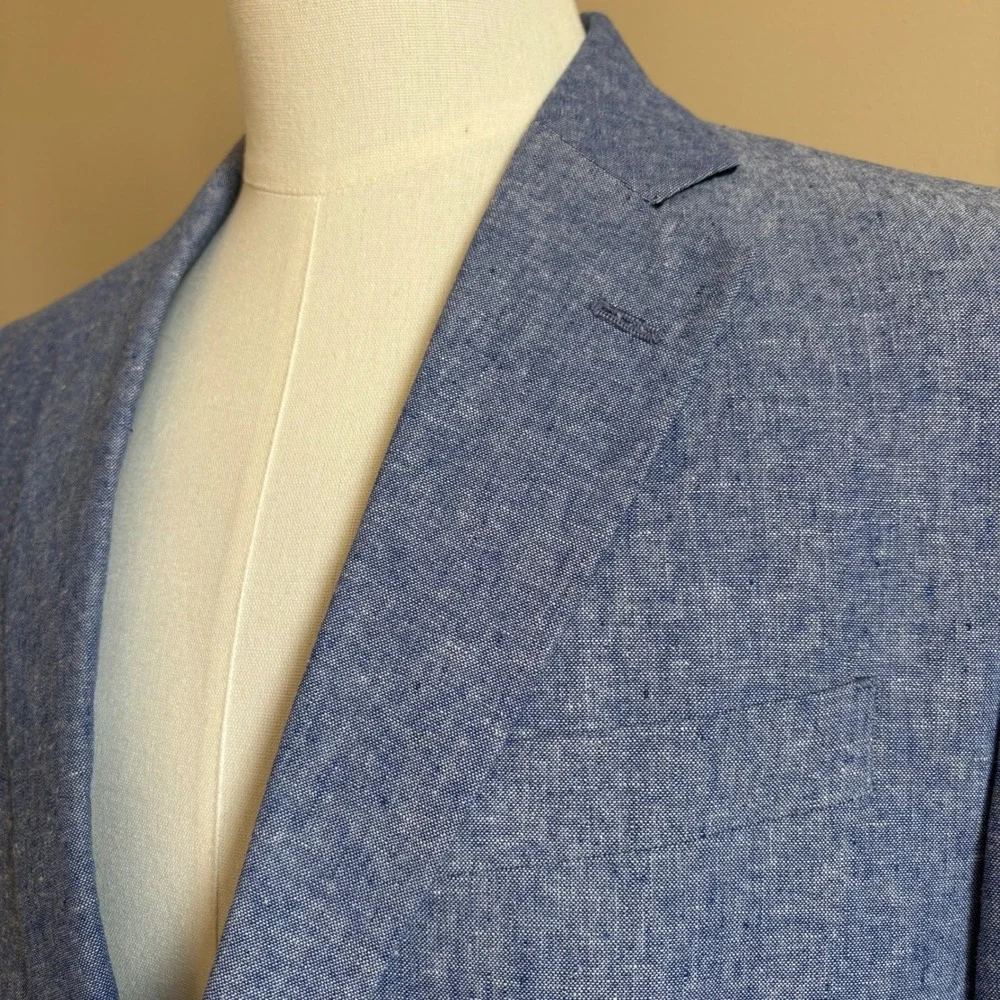 Stafford Sport Coat 40 Blue Linen Blend Classic Fit Signature Blazer RN93677 NEW